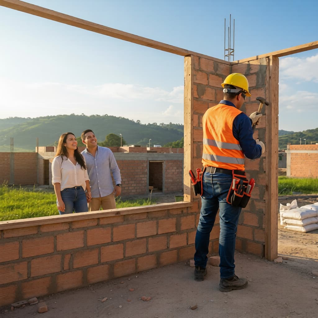 Familia en la construccion de la casa de sus sueños